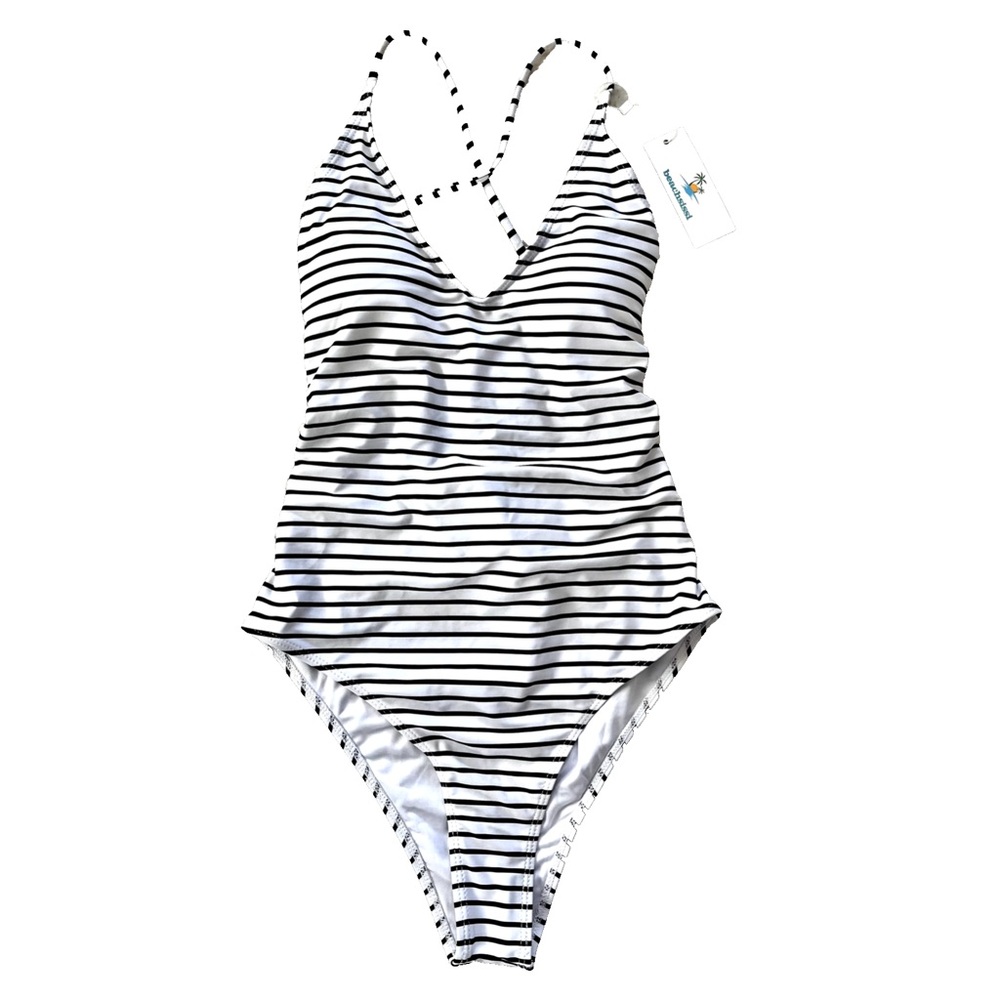 Beachsissi One Piece Women's Swimsuit‎ Adjustable Strap Lined Size Large Striped